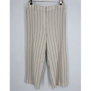 The Fold London Pinstripe Wide Leg Trouser Pants Size 12 Beige Business Casual